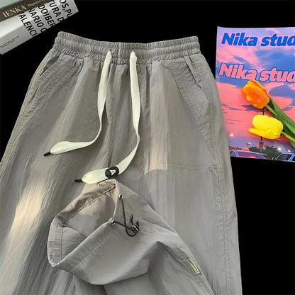 Summer Pants for Men Trendy and Versatile Loose Straight-leg Teenage American Quick-dry Cargo Casual   (Available)