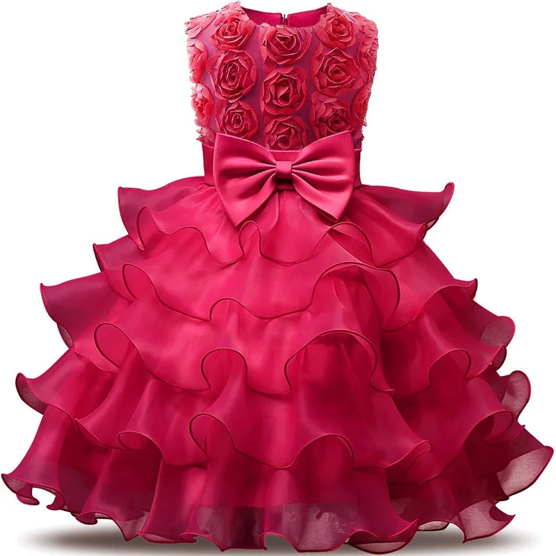 2-10 Yrs Girls Summer Dresses Flower Elegant Kids Princess Party White Dress for Wedding and Birthday Baby Communion Costume