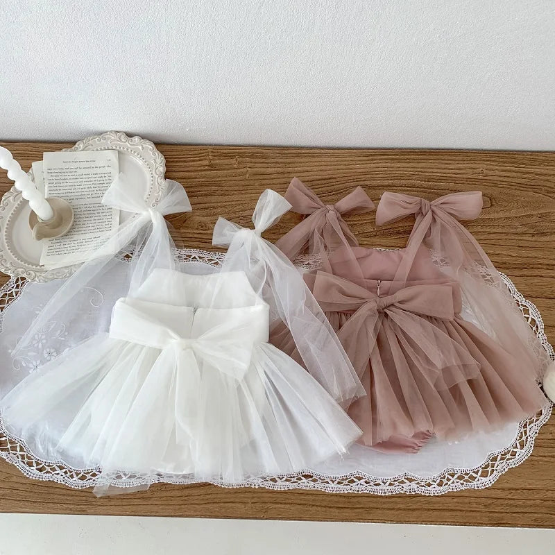 0-2 Year Old Baby Dress Summer New Newborn Centennial Birthday Party Girl Princess Dress Sleeveless Mesh Romper Dress