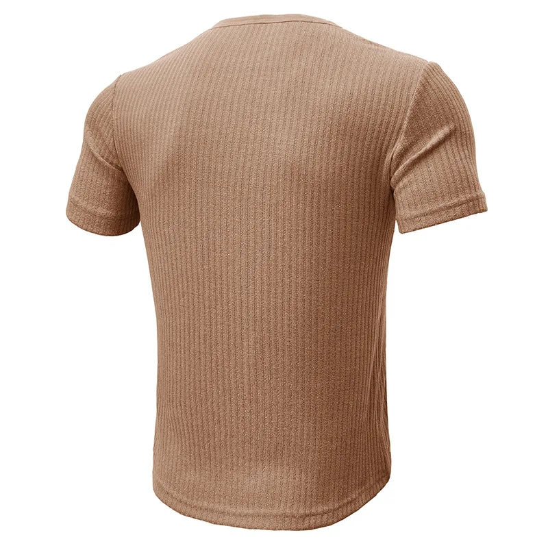 Summer Trend Men's Short Sleeve Casual T-Shirts Solid Henley Neck Button Up Pullover Tops Spring Turn Down Collar Basic Shirt (Available)