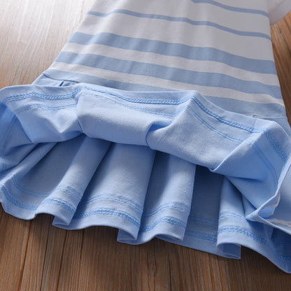 Girls' Fashion Polo Dress with Stripes Kids Elegant Puffed Sleeves Clothes Baby Girls Summer Dresses