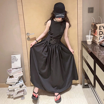 kids dresses for girls summer clothes meisjes jurk French style teenage girl sleeveless long dress vestido de princesa luxo 12