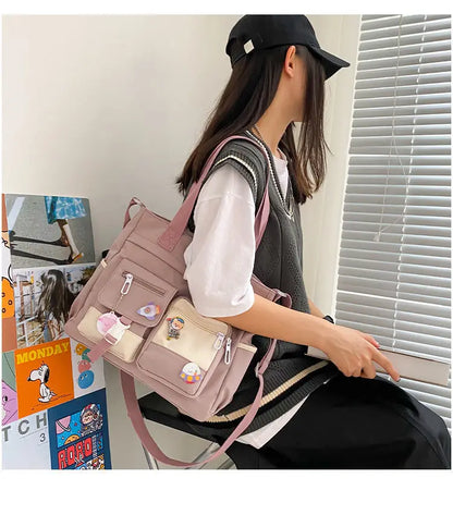 School Tote Book Bags for Girls Satchels Canvas Women Handbags Shoulder Bag Nylon Ladies Messenger Bag Oxford Crossbody Bags