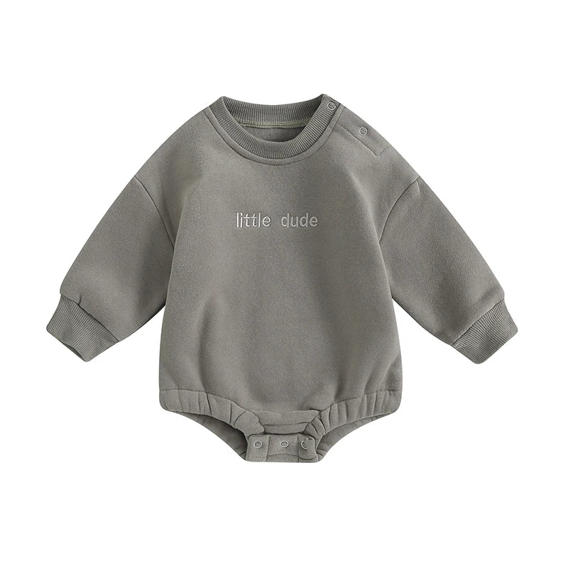 Newborn Baby Boy Clothes Little Dude Bubs Sweatshirt Bubble Romper Fleece Sweater  Fall Winter Outfit