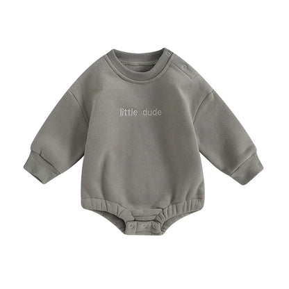Newborn Baby Boy Clothes Little Dude Bubs Sweatshirt Bubble Romper Fleece Sweater  Fall Winter Outfit