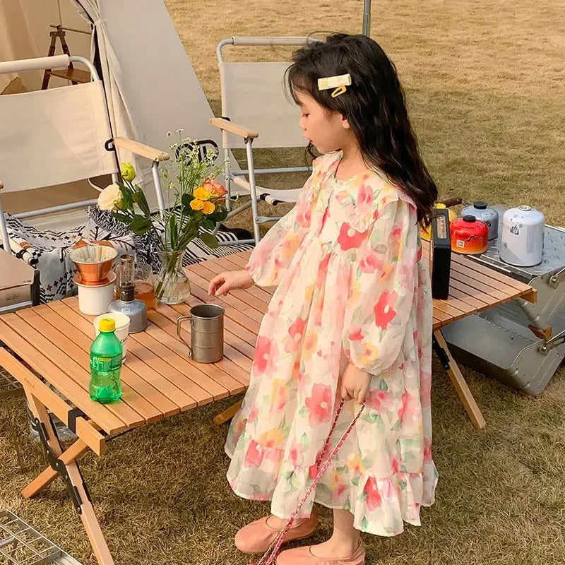 New Summer Kids Dresses for Girls Pure Color All-match Lace Girls  Short-sleeved Dress Baby Princess Dress Girls Clothes