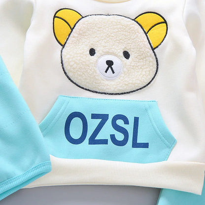 New Autumn Winter  Baby Girl Clothes Children Boys Thickened Hooded Vest T-Shirt Pants 3Pcs/Sets Toddler Costume Kids Tracksuits (Available)
