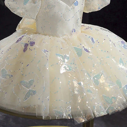 Kids Birthday Party Dress for Girls Children Princess White Wedding Formal Occasion Dresses Elegant Evening Luxury Gown Pageant