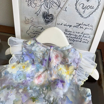 Girls Casual Dresses Girls' Floral Princess Dress with Bow Accents & Mesh Detailing - Flower Girl Party Dress
