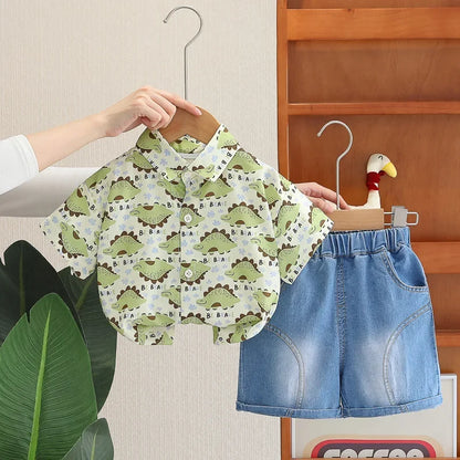 Boys' Summer Shirt Set 2025 New Summer Children's Clothes Baby Short sleeved Shorts Stylish