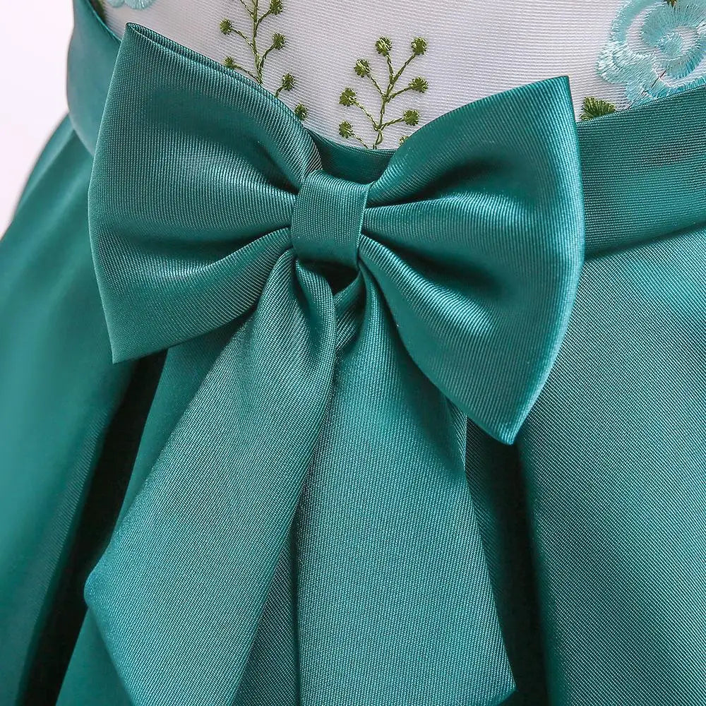 Party Prom Dress For Girls Flower Embroidery Princess Dresses Children Satin Bow Dovetail Dress For Kids Birthday Wedding Gown