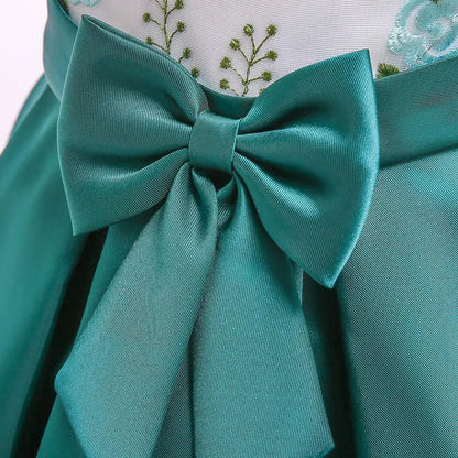 Party Prom Dress For Girls Flower Embroidery Princess Dresses Children Satin Bow Dovetail Dress For Kids Birthday Wedding Gown