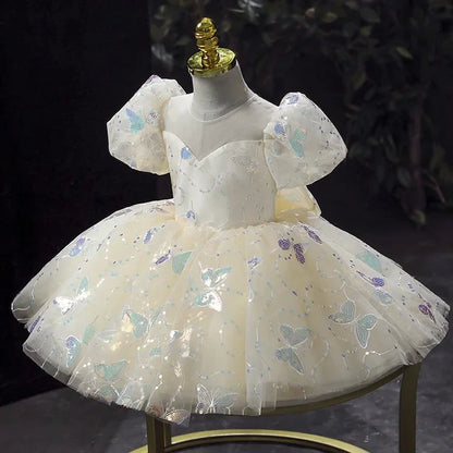 Kids Birthday Party Dress for Girls Children Princess White Wedding Formal Occasion Dresses Elegant Evening Luxury Gown Pageant