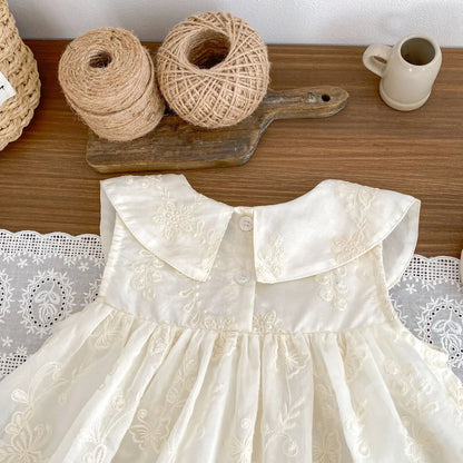 New Summer Dress for Girls, Sweet Flower Embroidered Princess Skirt, Lotus Leaf Edge Sleeveless Tank Top Skirt for Baby Girls