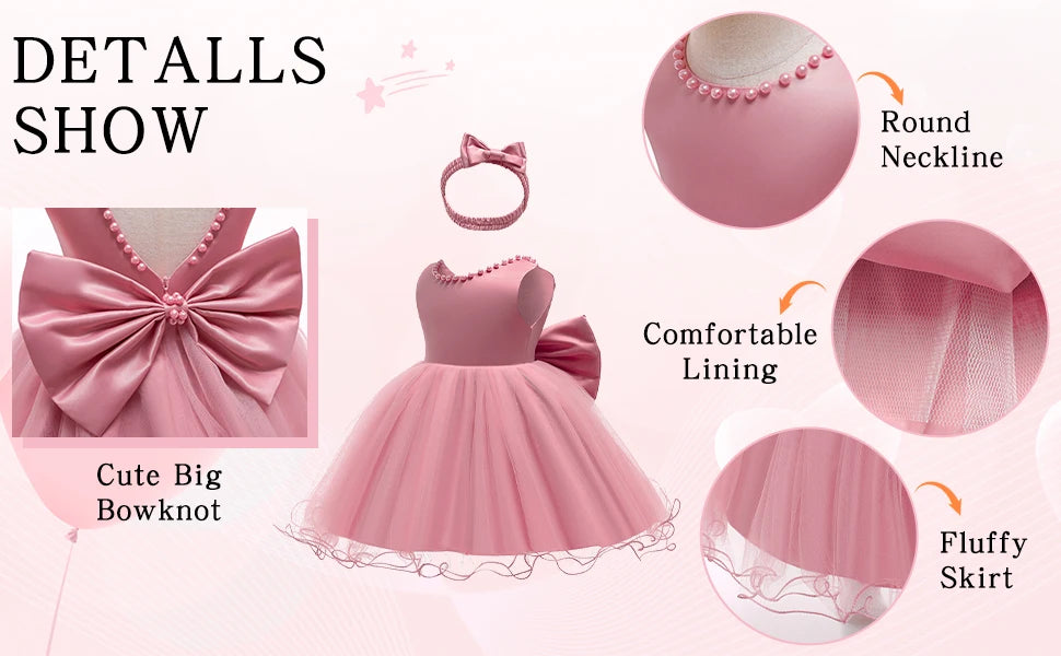 2024 Newborn Dress For Girls Kids Baptism Dresses Baby Girls 1st Birthday Wedding Princess Dress For Bridesmaids Infant Vestidos