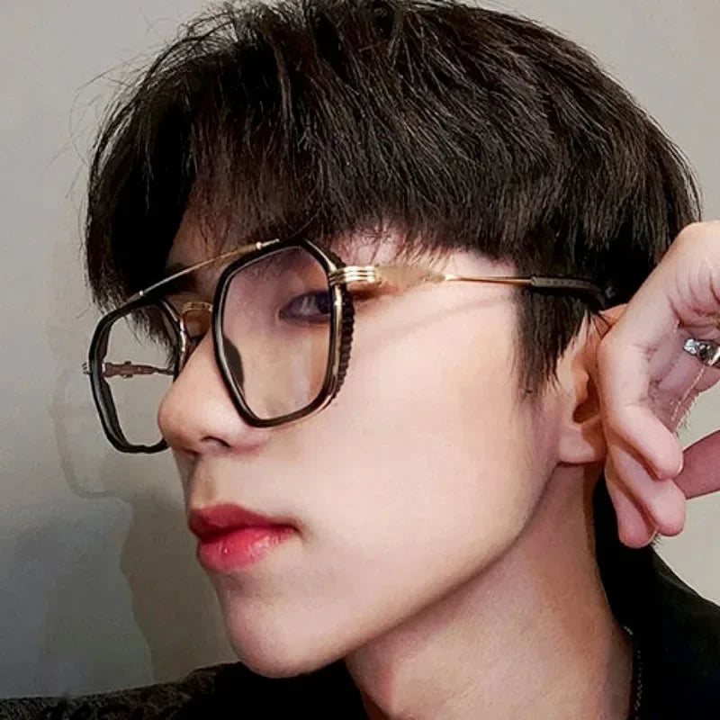 Fashion Men Sunglasses Oversized Frame Women Anti-blue Light Transparent Glasses UV400 Eyewear Flat Mirror Eyeglass
