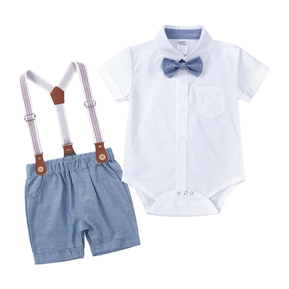 2025 Newborn Baby Gentleman Outfits Suit 2Pcs Bow Tie Romper+Suspenders Shorts Toddler Costume For Boy Wedding Birthday Party