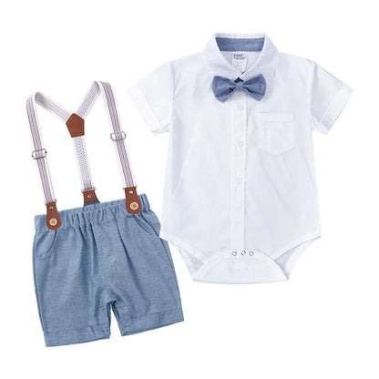 2025 Newborn Baby Gentleman Outfits Suit 2Pcs Bow Tie Romper+Suspenders Shorts Toddler Costume For Boy Wedding Birthday Party