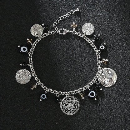 Fashion Jewelry Women's Life Gifts Beauty Head Accessories Indian Like Handmade Round Mesh Pendant Devil's Eye Chain Bracelet