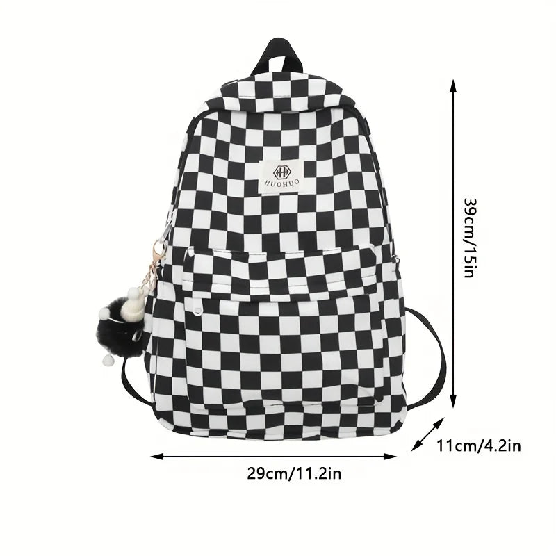 Schoolbags for Female Junior High School Students, High School Students, Middle School Students, Ins Style Girls Backpacks, Girls Checkerboard Backpacks, Five Colors Available