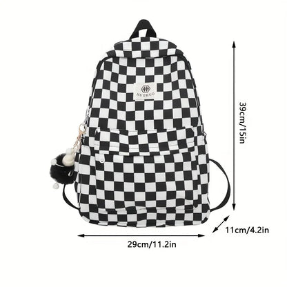 Schoolbags for Female Junior High School Students, High School Students, Middle School Students, Ins Style Girls Backpacks, Girls Checkerboard Backpacks, Five Colors Available