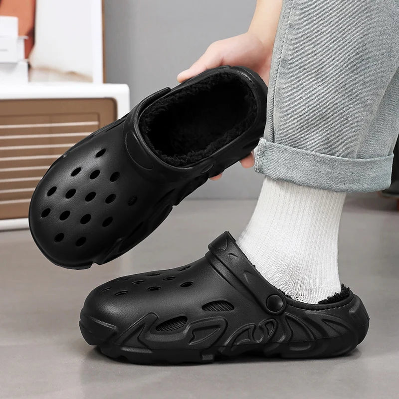 Winter Warm Home Slippers Men Waterproof Fur Clogs Slippers Garden Slippers Fuzzy Plush Slippers Bedroom Shoe For Indoor Outdoor (Available)