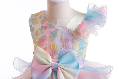Party Dresses For Girls Rainbow Ruffle Big Bow Layered Sequin Princess Dress For Kids Wedding Birthday Party Pageant Formal Gown