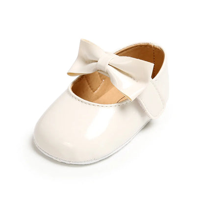 Newborn Baby Girls Shoes Patent Leather First Walkers Bow Red Black Soft Soled Non-slip Crib Kids Shoes