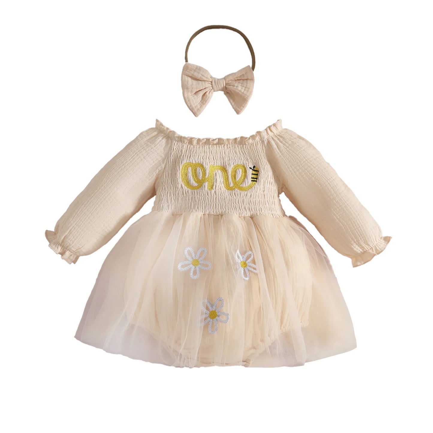 Baby Girl Dresses 1st Birthday Outfit Tulle Romper Dress with Headband Cute Daisy and Embroidered Party Wear for Newborn Clothes