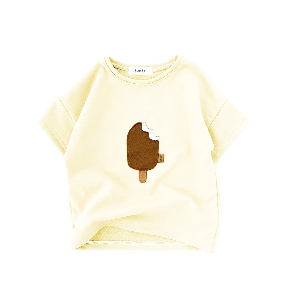 Summer Boys  Girls Clothing Solid Color Shorts T-shirt Casual  Ice Cream Rainbow Pattern Cotton Comfortable 6M-3Y