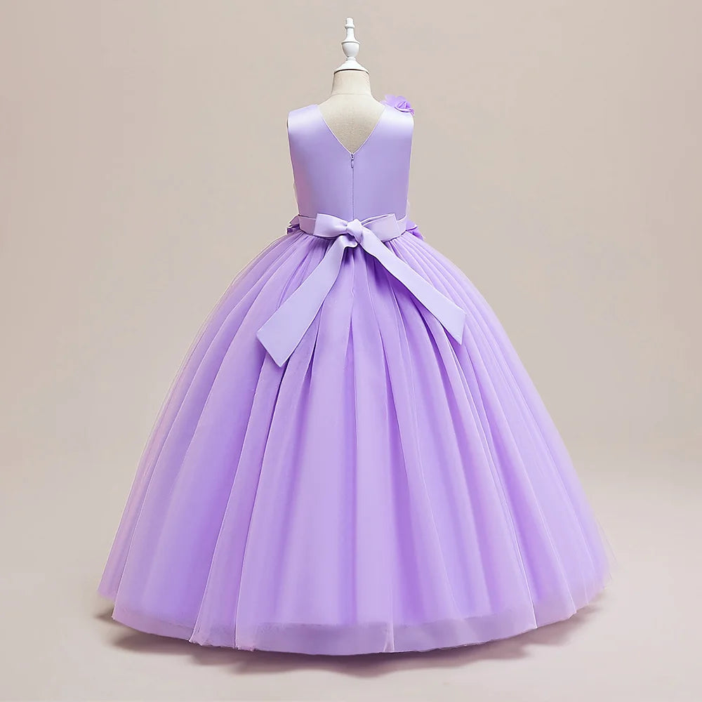 Elegant Flower Party Girls Dresses Christmas Costume Summer Wedding Bridesmaid Princess Prom Dress Birthday Flower Kids Clothing