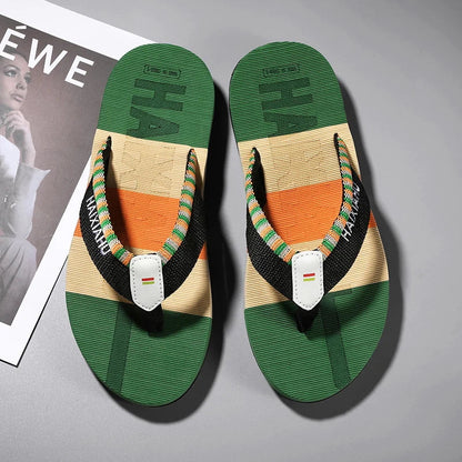 Men Slides Cloth Tape Woven Color Matching Stripe Wear-resistant Slippers Size 39-45  (Available)