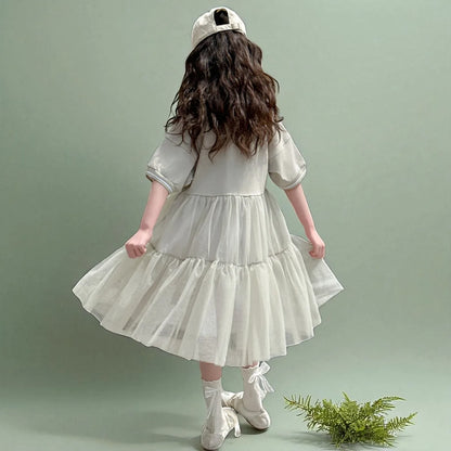 Summer Kids Outfits Lace Gray Dresses for Girls Princess Short Dress Baby Children Clothes Party Costumes 4 6 8 9 11 10 12 Years