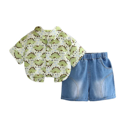Boys' Summer Shirt Set 2025 New Summer Children's Clothes Baby Short sleeved Shorts Stylish