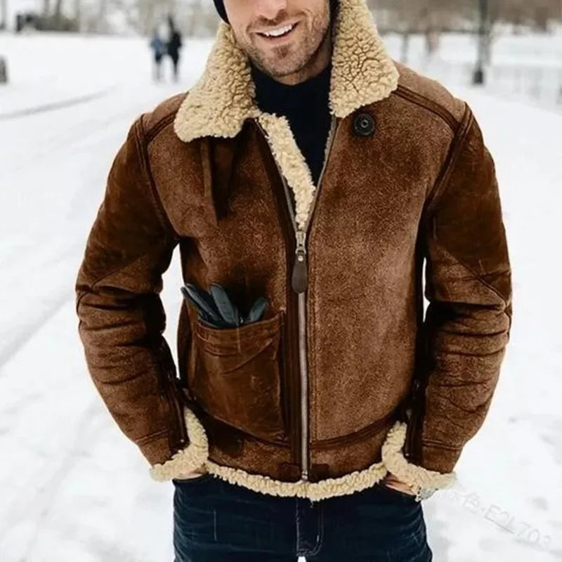 Winter Jacket for Mens 2024 Warm Jackets Motorcycle Stand Collar Zipper Pockets Male Winter New Coats Biker Faux Leather Fashion (Stock)