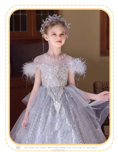 Party Dress Girls Evening Princess Dresses Vestido Piano Recital Performance Outfit Gown Children Costume Birthday Pageant Host