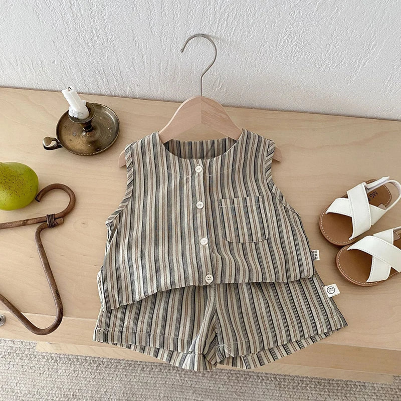 Baby Summer Clothes Boys Vest Set 0-3Y Striped Sleeveless Top Shorts Children's Casual 2Pcs Suit Infant T-shirt Toddler Outfit