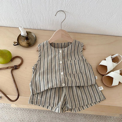 Baby Summer Clothes Boys Vest Set 0-3Y Striped Sleeveless Top Shorts Children's Casual 2Pcs Suit Infant T-shirt Toddler Outfit