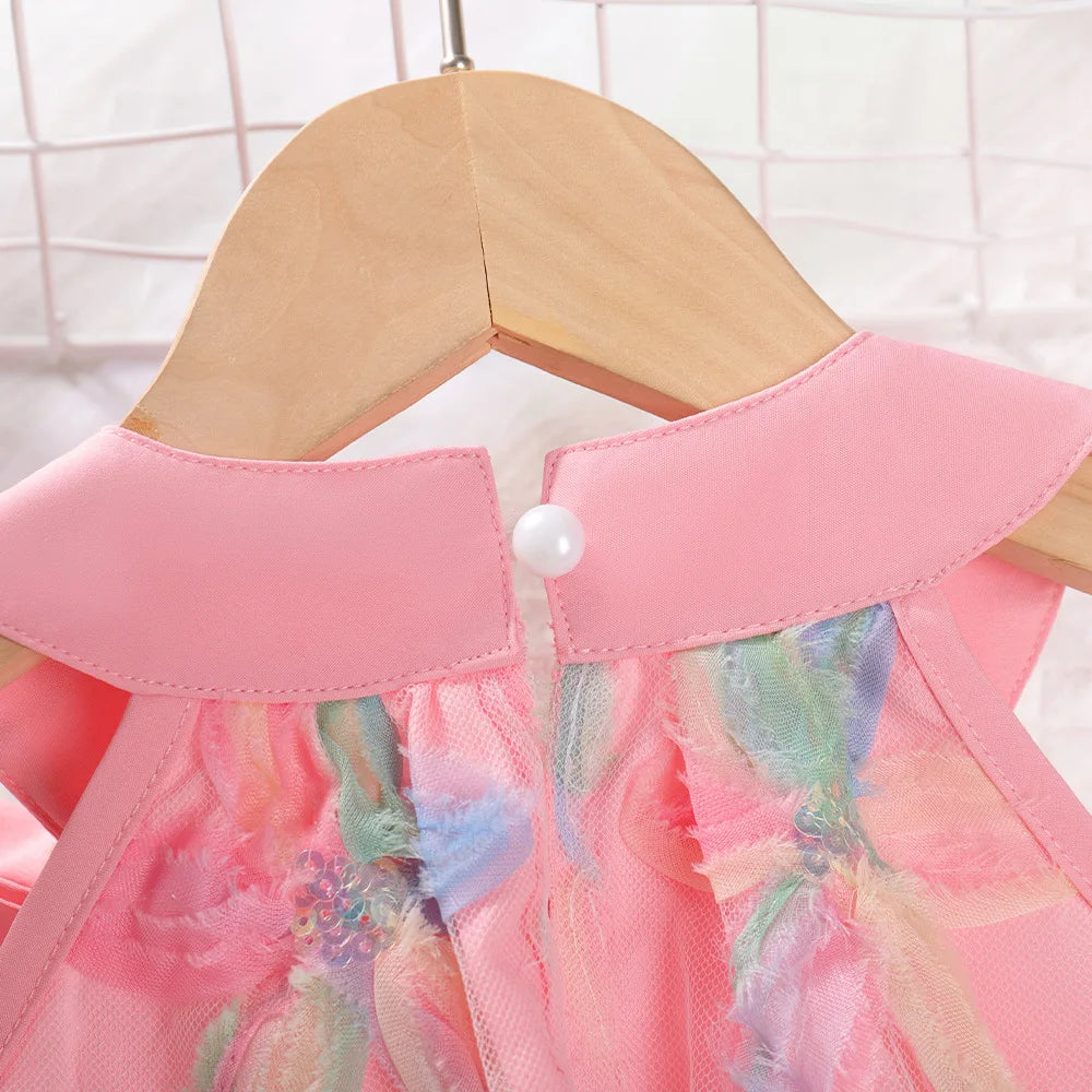 Girl Clothing 2025 Summer Girl Clothes Children Colorful Flower Princess Dress Kids Cute Sweet Birthday Party Holiday Dresses