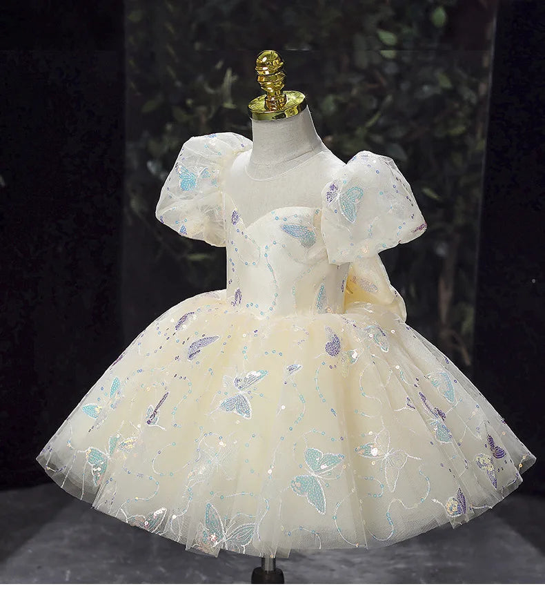 Kids Birthday Party Dress for Girls Children Princess White Wedding Formal Occasion Dresses Elegant Evening Luxury Gown Pageant