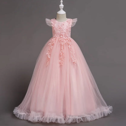 Elegant Girl Party Dresses For Children Embroidery Teenage Princess Dress Wedding Formal Evening Prom Kids Gown Holiday Costume
