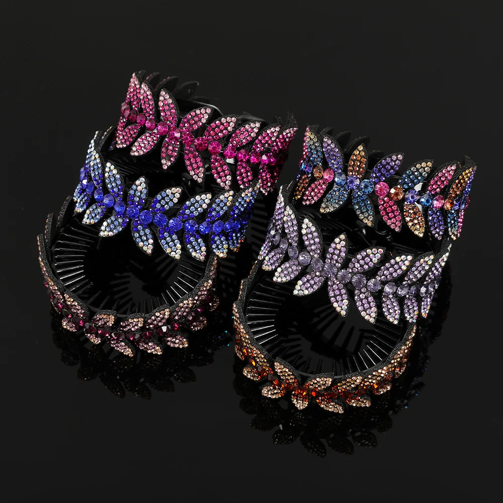 AWAYTR Fashion Rhinestone Hair Claws Ponytail Holder Hairpin Women Crystal Bird Nest Twist Clip Bun Hair Clip Hair Accessories