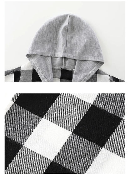 Spring and Autumn Children's Coat plaid boy shirt hooded plaid shirt 2-12 year old girl long sleeved coat baby clothes (Available)