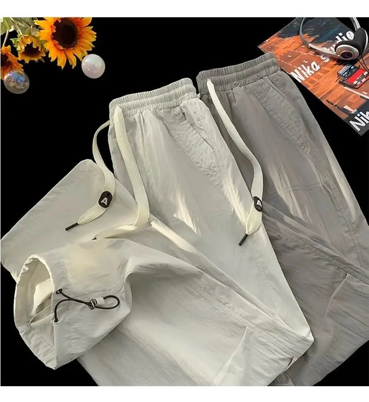 Summer Pants for Men Trendy and Versatile Loose Straight-leg Teenage American Quick-dry Cargo Casual   (Available)