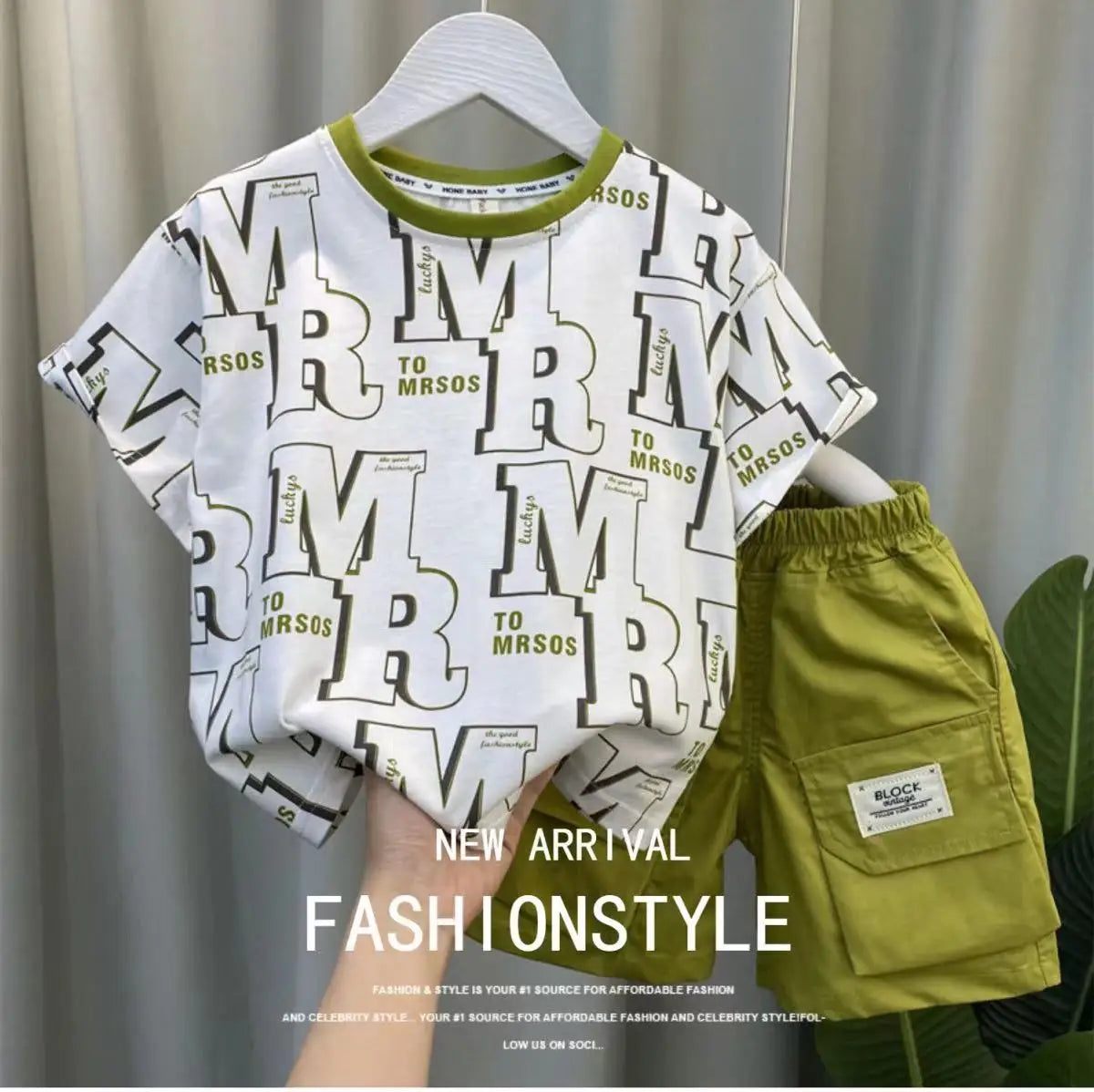 Boys Summer Short Sleeve Set 2024 New Fashionable Baby Clothes Boys Handsome Clothes Children's Letter Two Piece Set