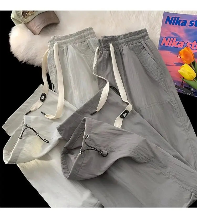 Summer Pants for Men Trendy and Versatile Loose Straight-leg Teenage American Quick-dry Cargo Casual   (Available)