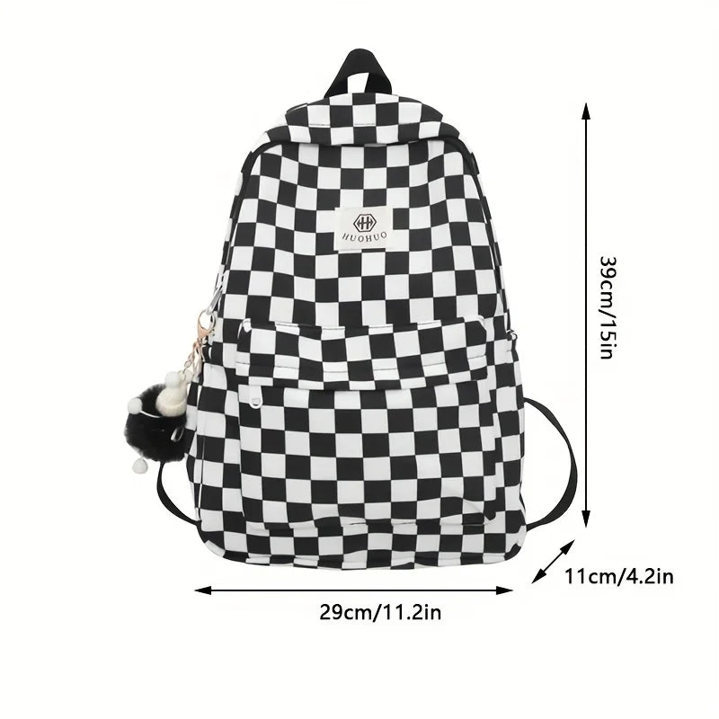 Schoolbags for female junior high school students, high school students, middle school students, girls' checkerboard backpacks