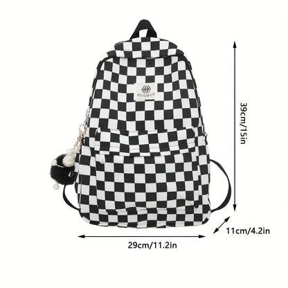 Schoolbags for female junior high school students, high school students, middle school students, girls' checkerboard backpacks