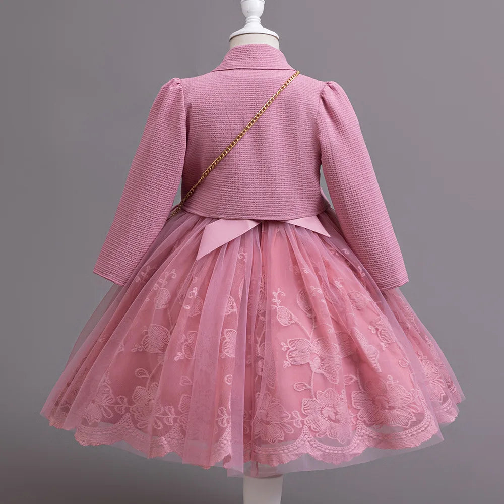 3PCS Elegant Party Dresses For Girls Fashion Lace Luxury Girl Princess Dress Children Birthday Evening Dress Wedding Prom Dress