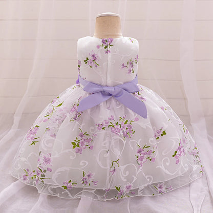 Kids Summer Dress For Girls Wedding Costume Floral Printing Birthday Princess Party Dresses 2-10 Years Children Girl Clothes